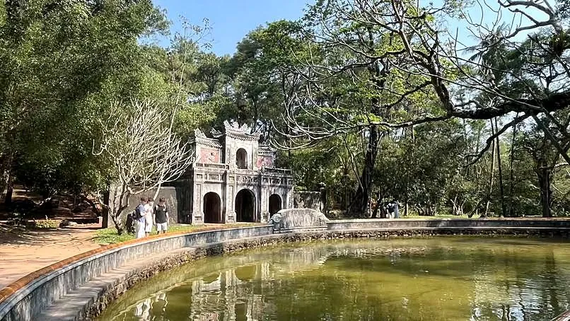 A pavilion and pond at a royal tomb complex in Hue