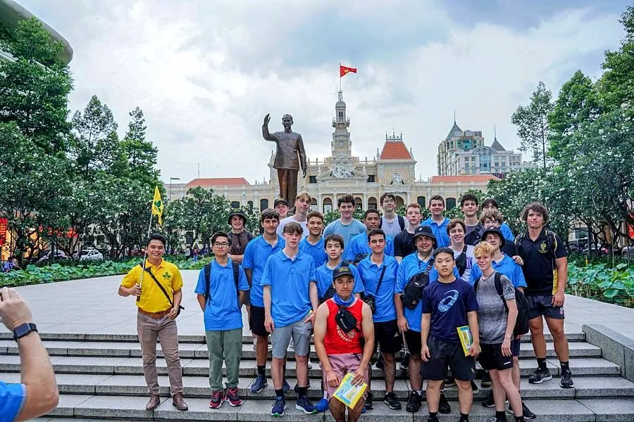Students gathered in a civic square in Ho Chi Minh City