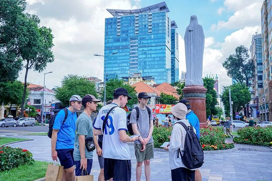 Students on a guided walk in Ho Chi Minh City